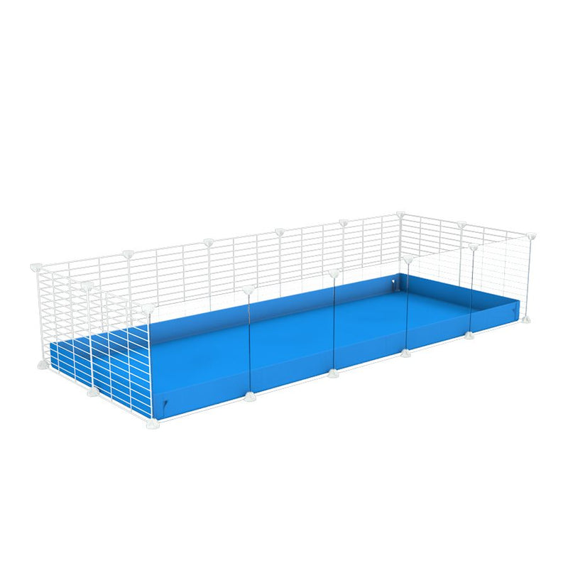 A cheap 5x2 C&C cage with clear transparent perspex acrylic windows  for guinea pig with blue coroplast and baby proof white grids from brand kavee