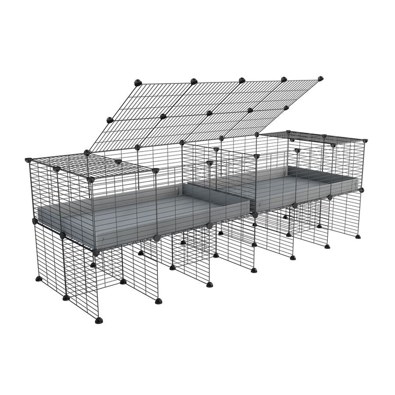 A 6x2 C&C cage with lid divider stand for guinea pig fighting or quarantine with gray coroplast from brand kavee
