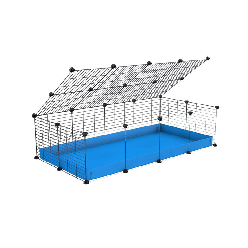 A 2x4 C and C cage with clear transparent plexiglass acrylic grids  for guinea pigs with blue coroplast a lid and small hole grids from brand kavee