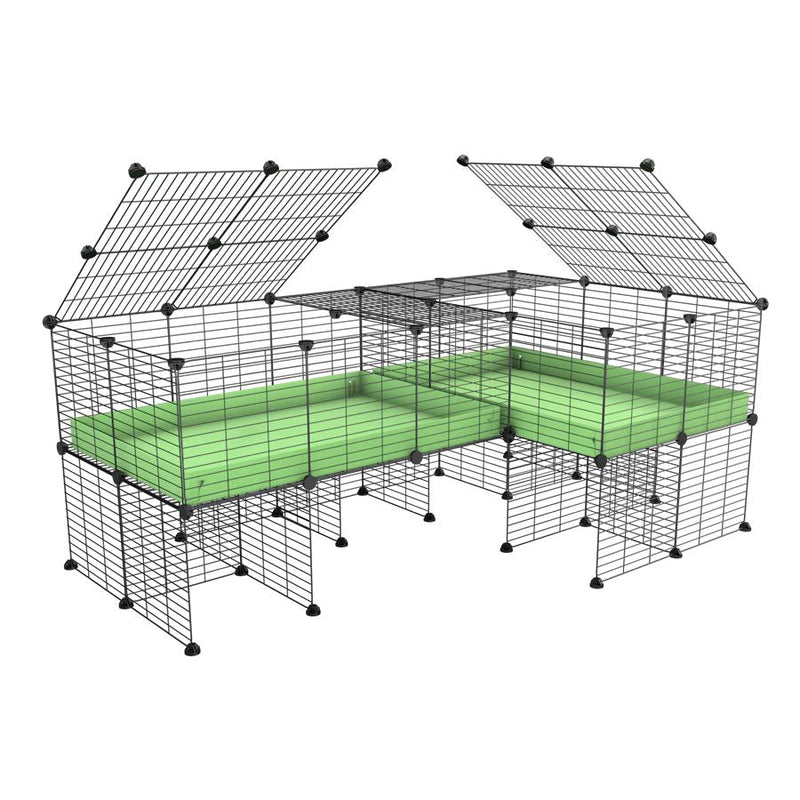A 6x2 L-shape C&C cage with lid divider stand for guinea pig fighting or quarantine with green coroplast from brand kavee