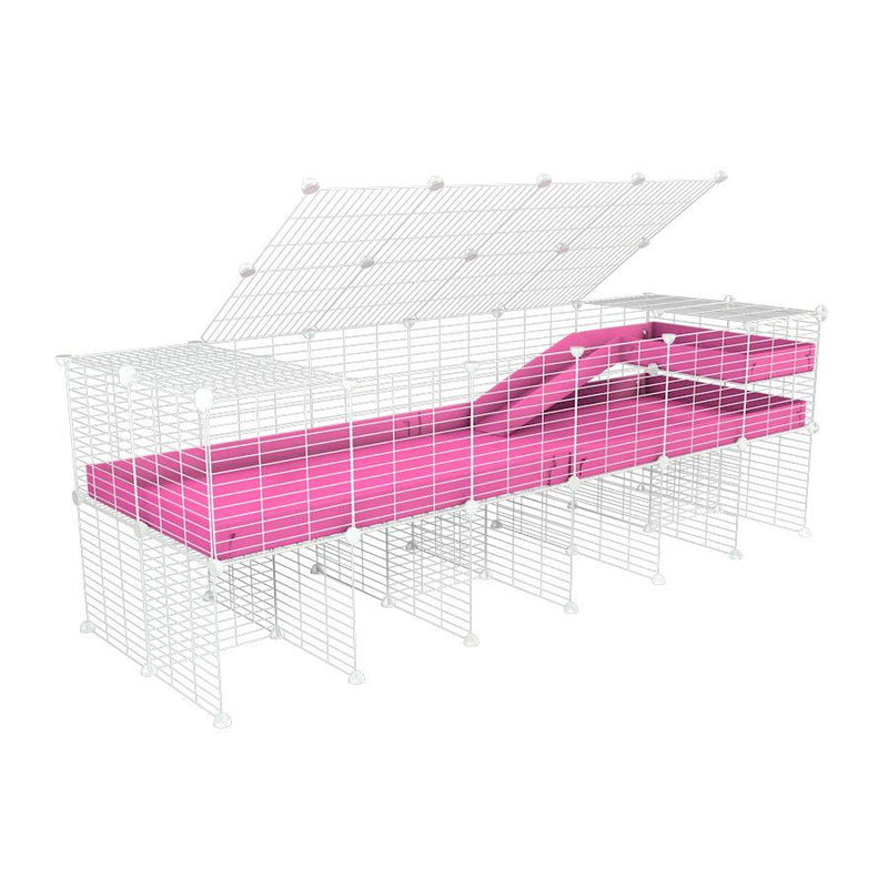A 2x6 C and C guinea pig cage with stand loft ramp lid small size meshing safe white C&C grids pink correx sold in USA