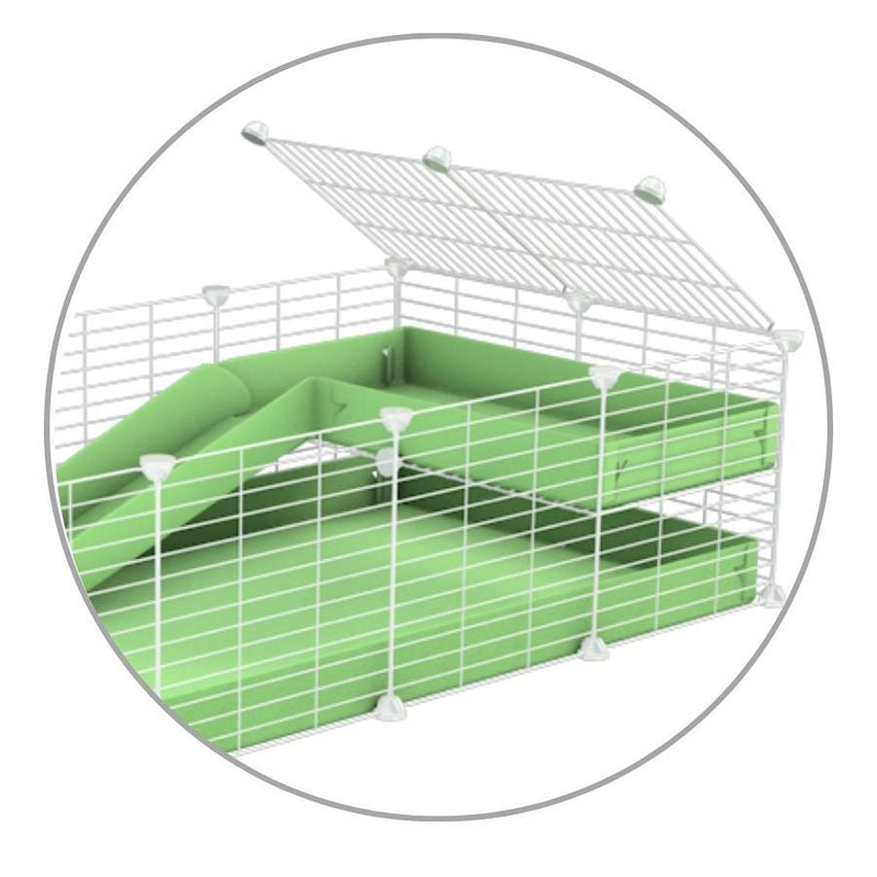 A kit containing a green coroplast ramp and 2x1 loft and small hole size safe white C&C grids by kavee USA
