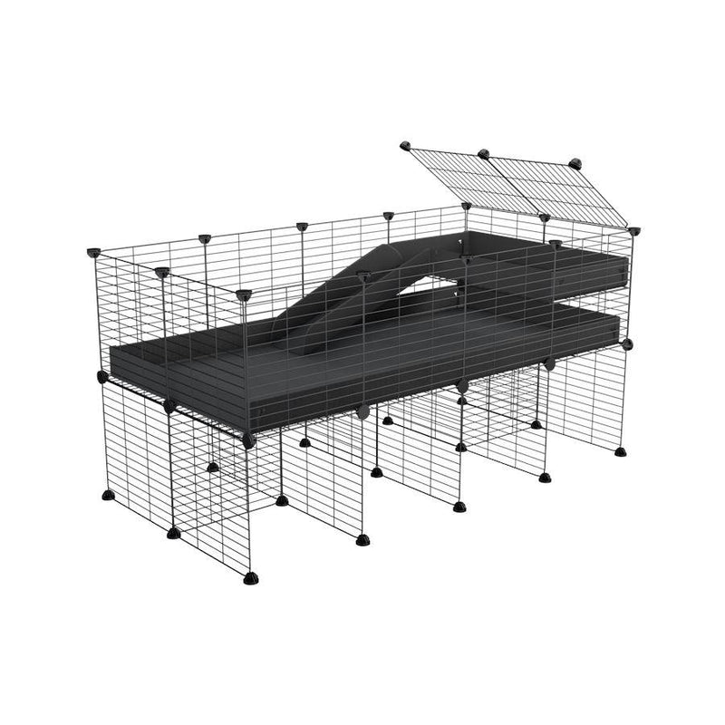 a 4x2 CC guinea pig cage with stand loft ramp small mesh grids black corroplast by brand kavee