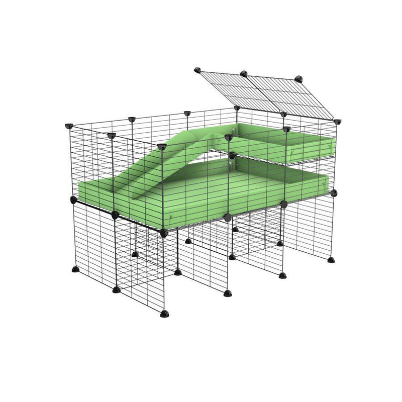 a 3x2 CC guinea pig cage with stand loft ramp small mesh grids green pastel pistachio corroplast by brand kavee