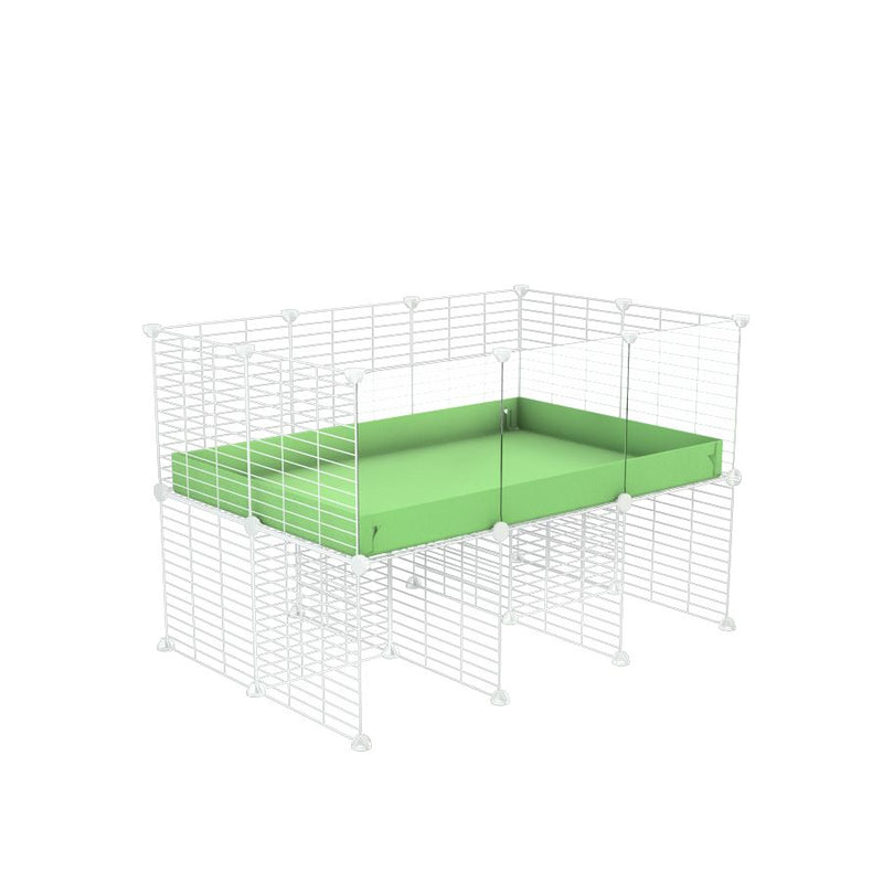 a 3x2 CC cage with clear transparent plexiglass acrylic panels  for guinea pigs with a stand green pastel pistachio correx and white grids sold in USA by kavee