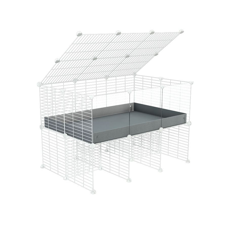a 3x2 C&C cage with clear transparent perspex acrylic windows  for guinea pigs with a stand and a top gray plastic safe white CC grids by kavee