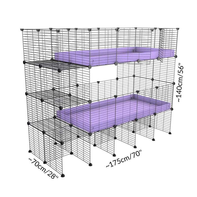 Size of A two tier 4x2 c&c cage with stand and side storage for guinea pigs with two levels by brand kavee in the USA