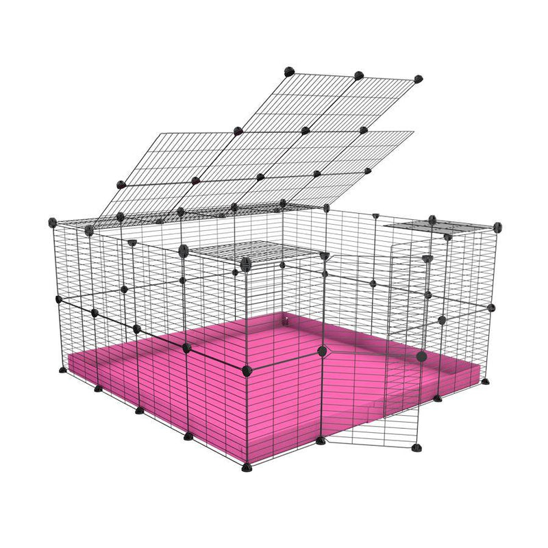 A 4x4 C&C rabbit cage with top and safe small hole grids pink coroplast by kavee USA