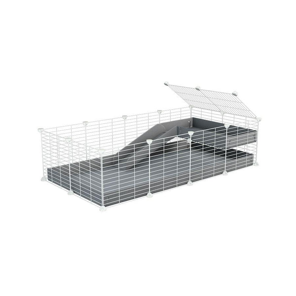 a 4x2 C&C guinea pig cage with a loft and a ramp gray coroplast sheet and baby bars white C and C grids by kavee