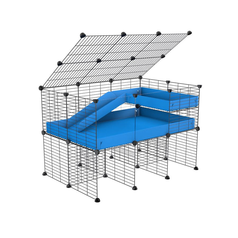 A 2x3 C and C guinea pig cage with clear transparent plexiglass acrylic panels  with stand loft ramp lid small size meshing safe grids blue correx sold in USA