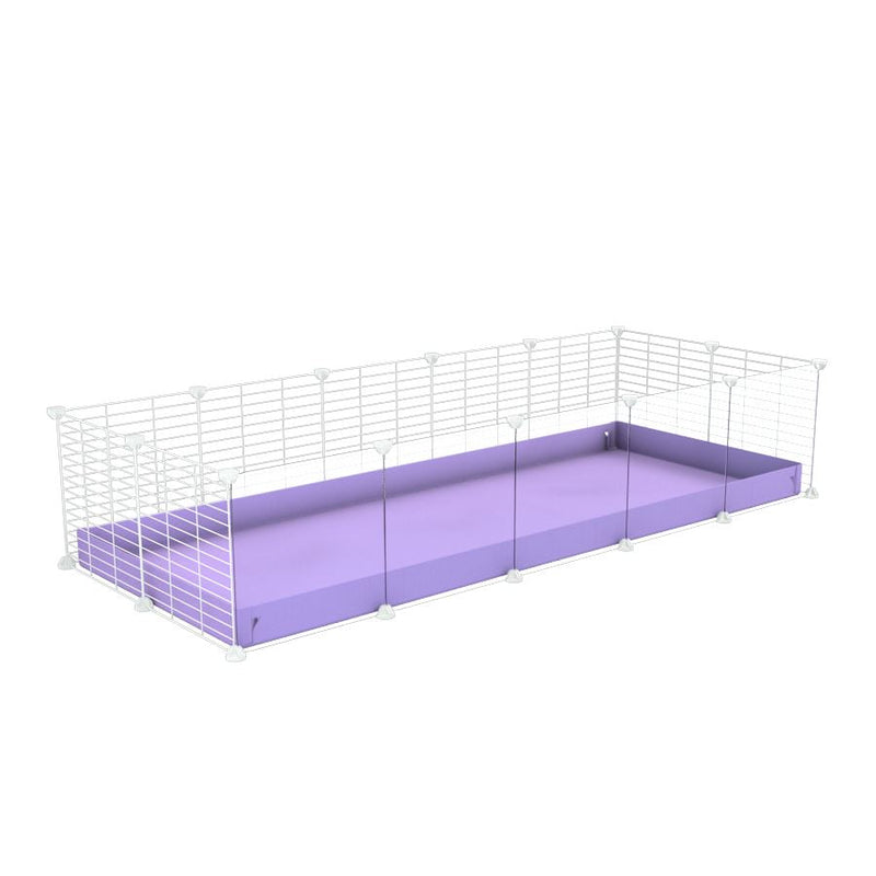 A cheap 5x2 C&C cage with clear transparent perspex acrylic windows  for guinea pig with purple lilac pastel coroplast and baby proof white grids from brand kavee