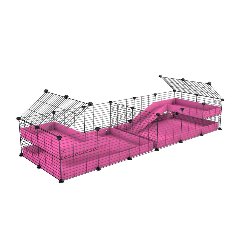A 6x2 C&C cage with divider and loft ramp for guinea pig fighting or quarantine with pink coroplast from brand kavee