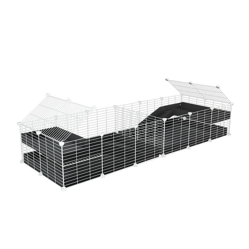 A 6x2 white C&C cage with divider and loft ramp for guinea pig fighting or quarantine with black coroplast from brand kavee
