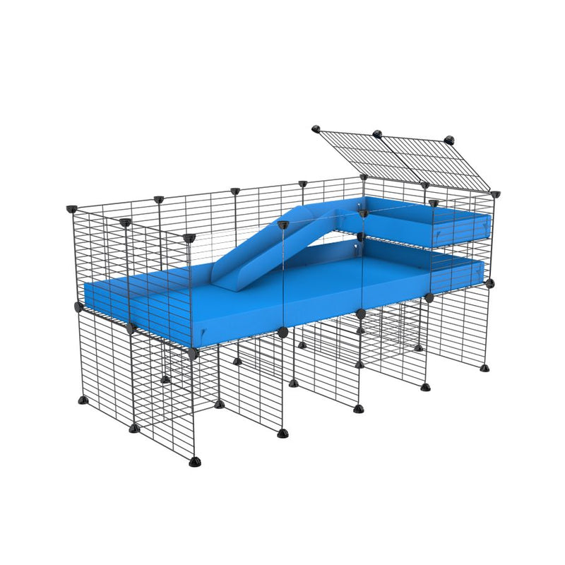 a 4x2 CC guinea pig cage with clear transparent plexiglass acrylic panels  with stand loft ramp small mesh grids blue corroplast by brand kavee