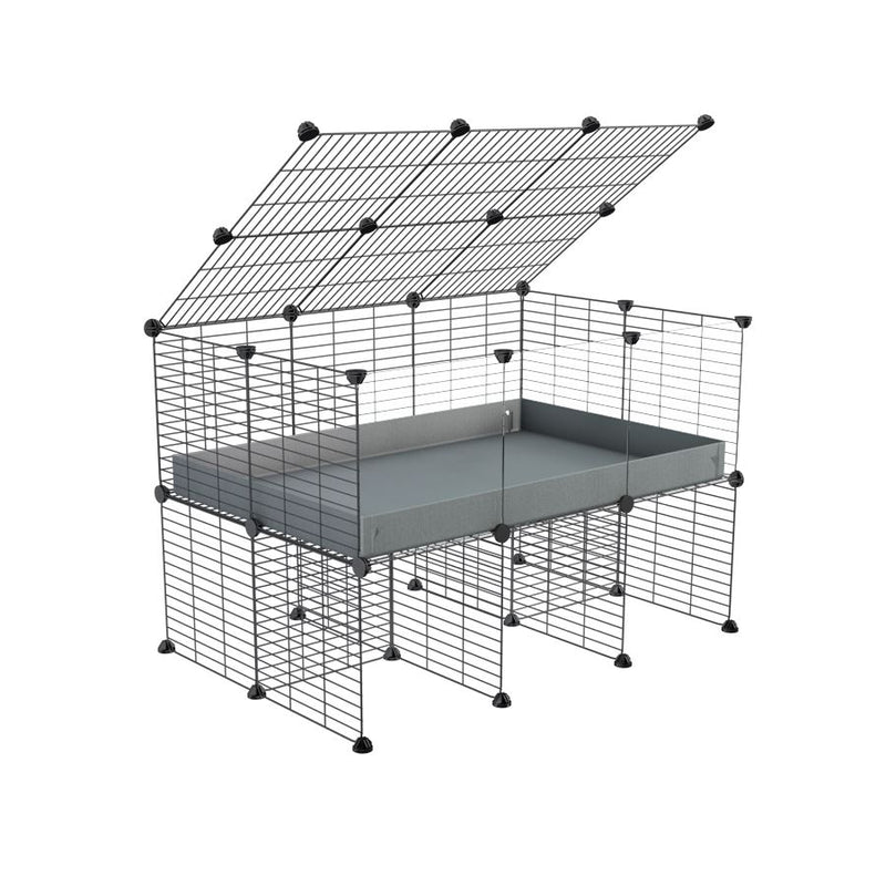 a 3x2 C&C cage with clear transparent perspex acrylic windows  for guinea pigs with a stand and a top gray plastic safe grids by kavee