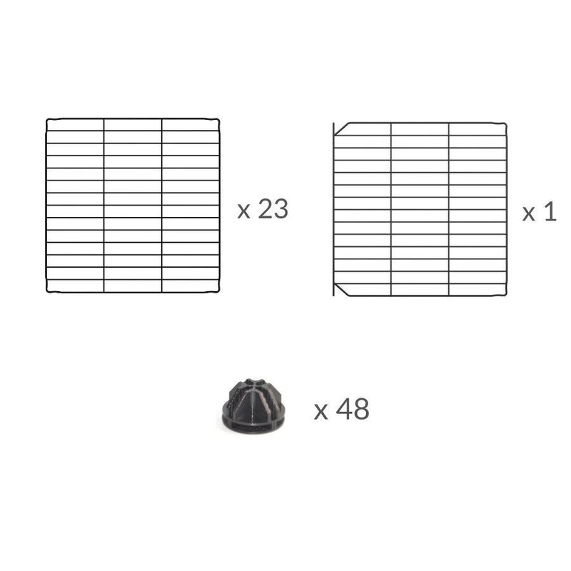 Composition of a 6x6 outdoor modular playpen with small hole safe C&C grids for guinea pigs or Rabbits by brand kavee 