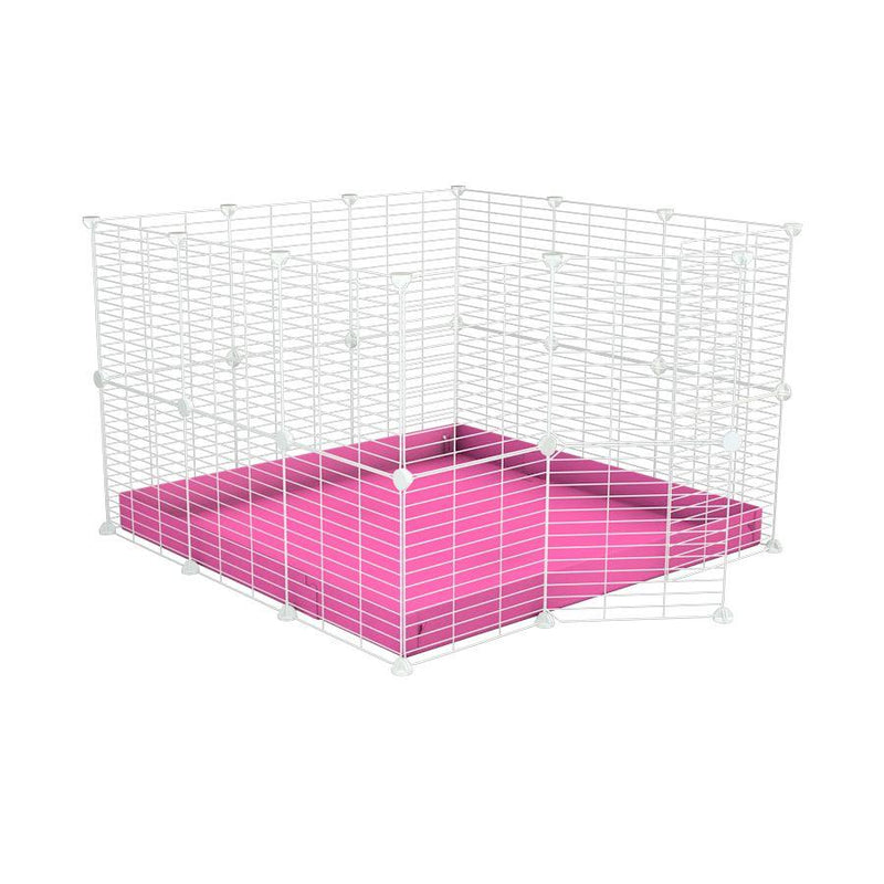 A 3x3 C and C rabbit cage with safe baby proof white C and C grids pink coroplast by kavee USA
