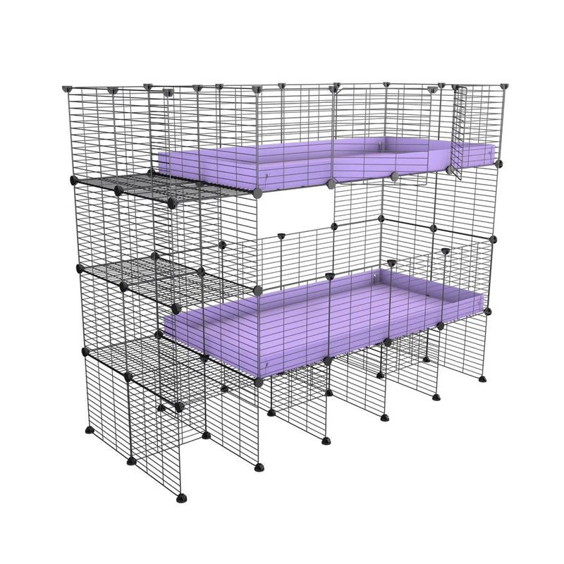 A two tier 4x2 c&c cage with stand and side storage for guinea pigs with two levels purple lilac correx baby safe grids by brand kavee in the USA