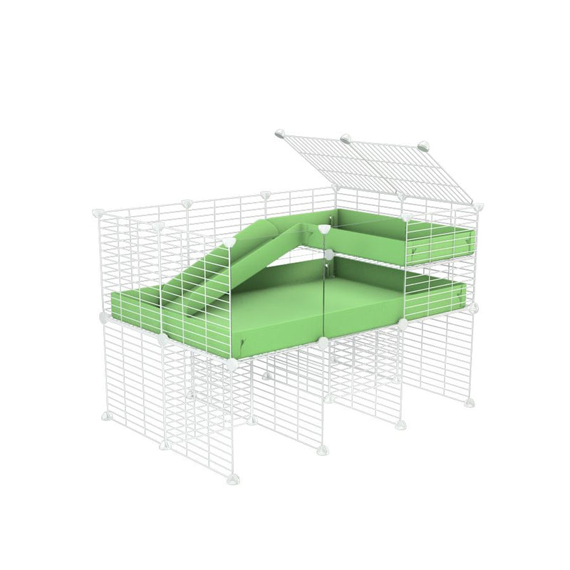 a 3x2 CC guinea pig cage with clear transparent plexiglass acrylic panels  with stand loft ramp small mesh white C&C grids green pastel pistachio corroplast by brand kavee