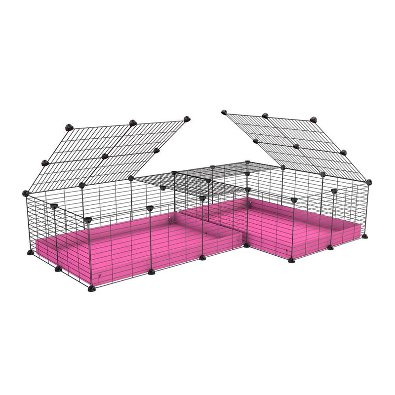 A 6x2 L-shape C&C cage with lid divider for guinea pig fighting or quarantine with pink coroplast from brand kavee