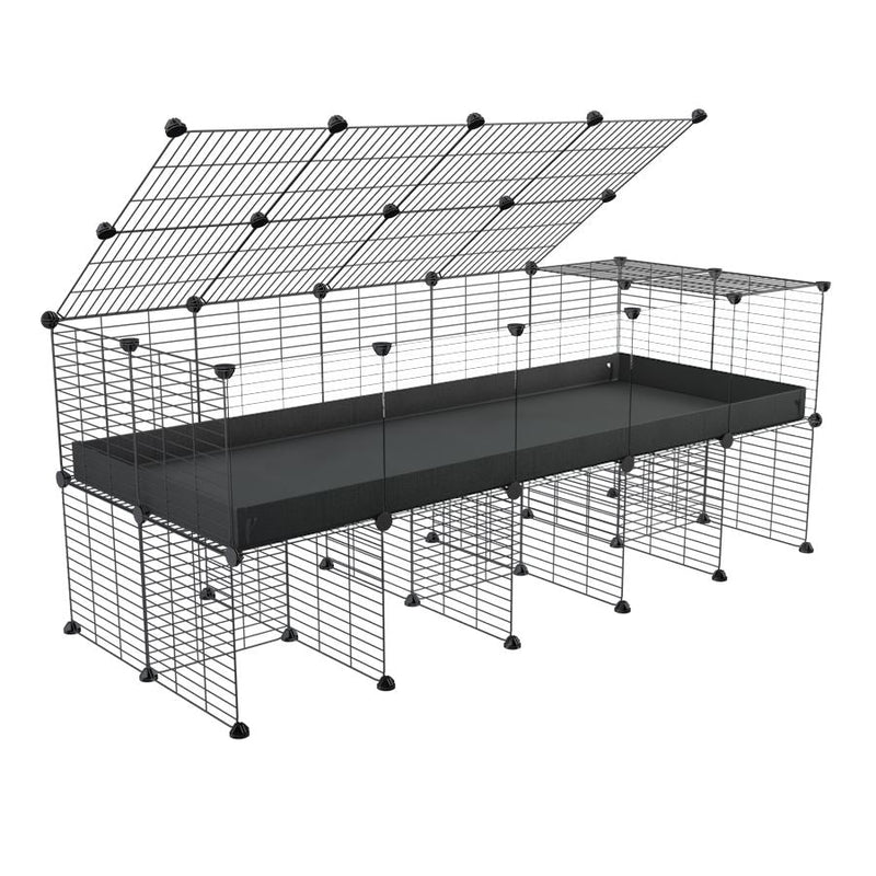a 5x2 C&C cage with clear transparent perspex acrylic windows  for guinea pigs with a stand and a top black plastic safe grids by kavee