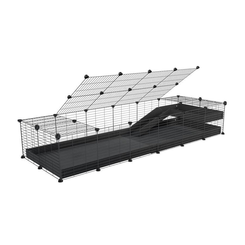 a 2x6 C and C guinea pig cage with loft ramp lid small hole size grids black coroplast kavee