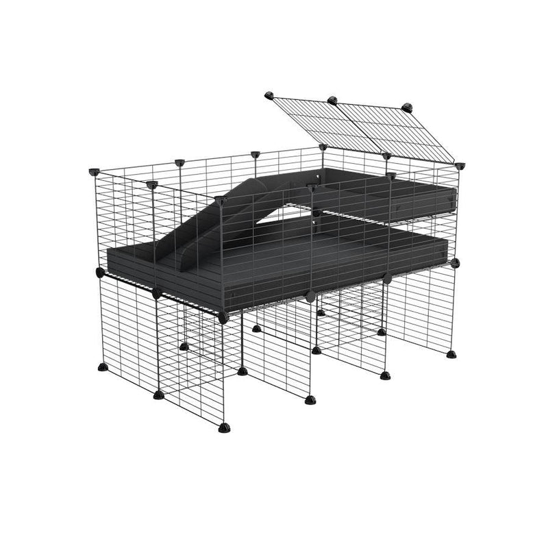 a 3x2 CC guinea pig cage with stand loft ramp small mesh grids black corroplast by brand kavee