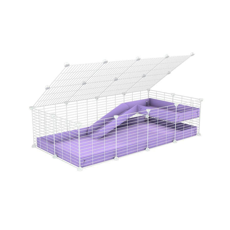 a 2x4 C and C guinea pig cage with loft ramp lid small hole size white C and C grids purple lilac pastel coroplast kavee