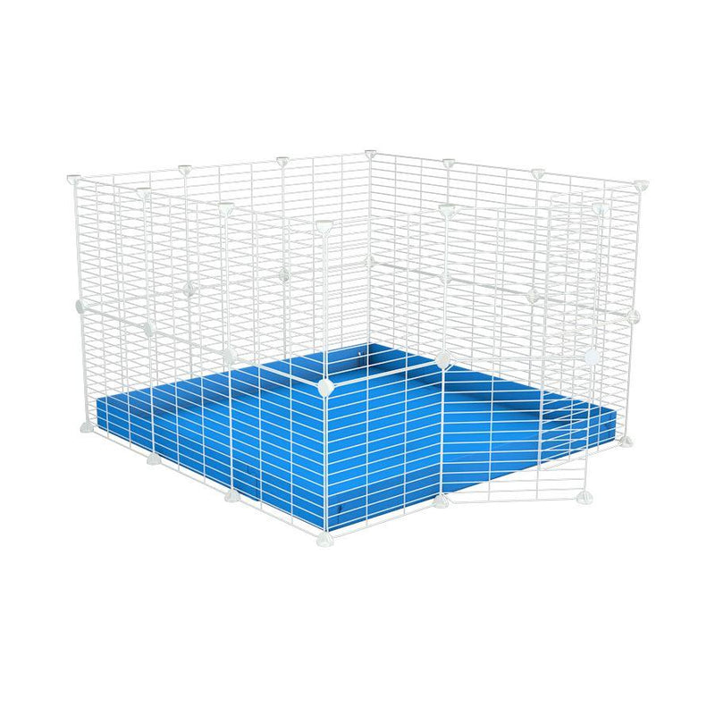 A 3x3 C and C rabbit cage with safe baby proof white grids blue coroplast by kavee USA
