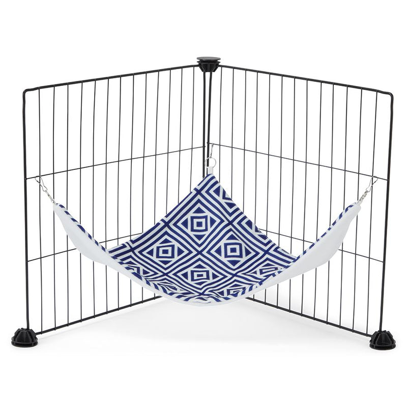  a guinea pig hammock hung on C&C cage made of blue geometric fleece by  kavee 