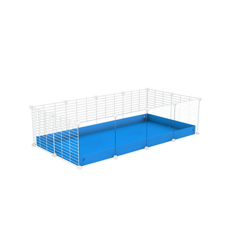 A cheap 4x2 C&C cage with clear transparent perspex acrylic windows  for guinea pig with blue coroplast and baby proof white C&C grids from brand kavee