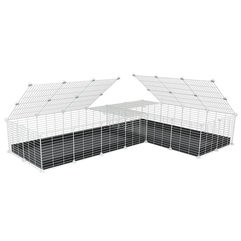 A 8x2 L-shape white C&C cage with lid divider for guinea pig fighting or quarantine with black coroplast from brand kavee
