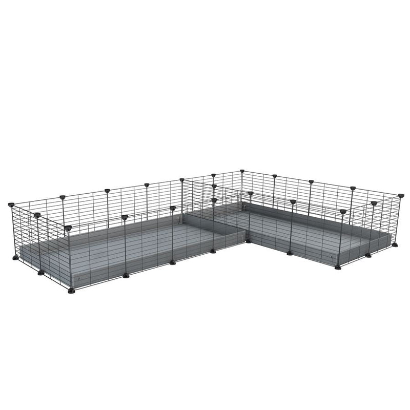 A 8x2 L-shape C&C cage with divider for guinea pig fighting or quarantine with gray coroplast from brand kavee