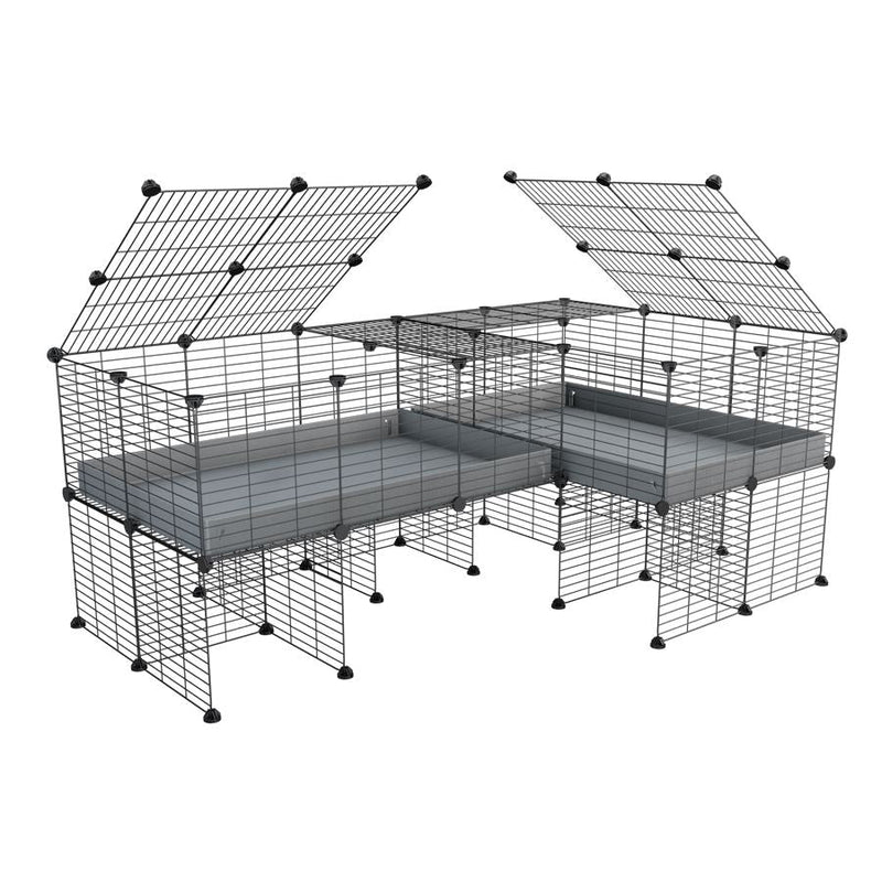 A 6x2 L-shape C&C cage with lid divider stand for guinea pig fighting or quarantine with gray coroplast from brand kavee
