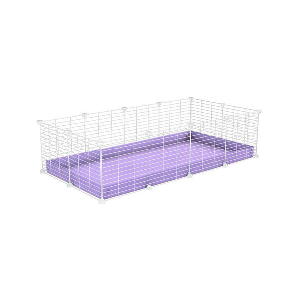 A cheap 4x2 C&C cage for guinea pig with purple lilac pastel coroplast and baby proof white grids from brand kavee