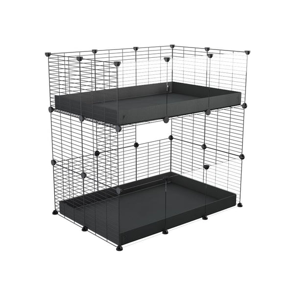 A two tier 3x2 C&C cage with clear transparent perspex acrylic windows  for guinea pigs with two levels black correx baby safe grids by brand kavee in the USA