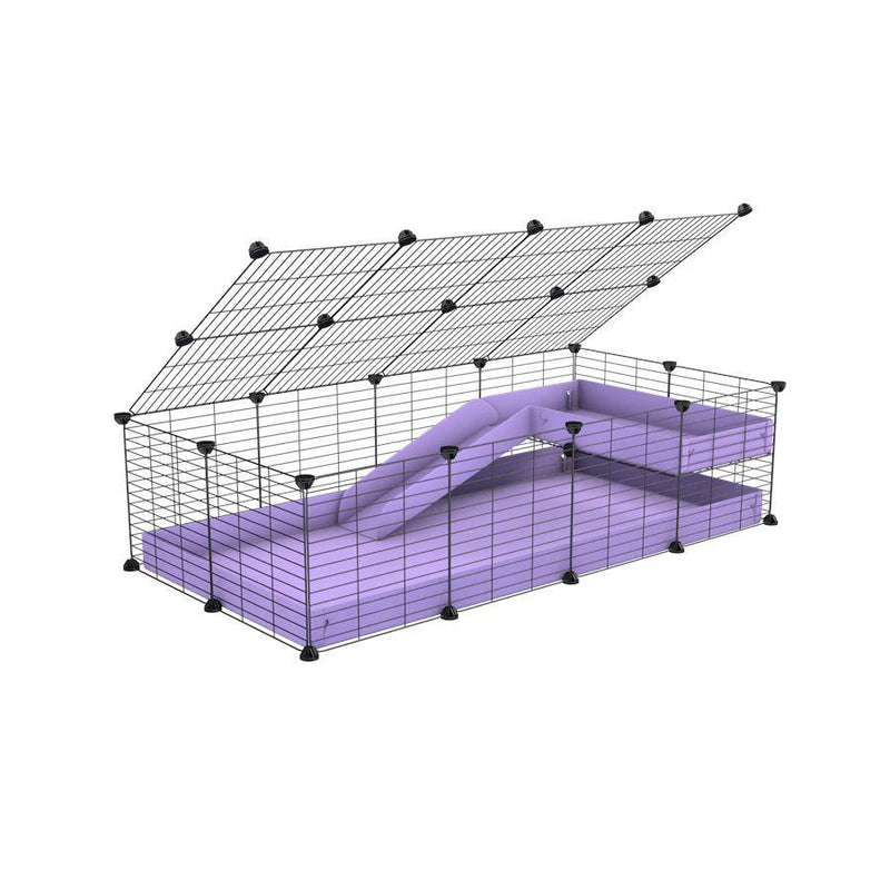 a 2x4 C and C guinea pig cage with loft ramp lid small hole size grids purple lilac pastel coroplast kavee