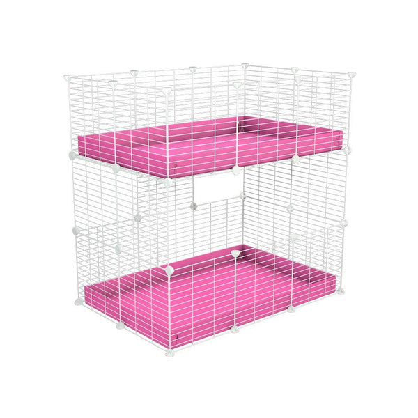 A two tier 3x2 c&c cage for guinea pigs with two levels pink correx baby safe white grids by brand kavee in the USA