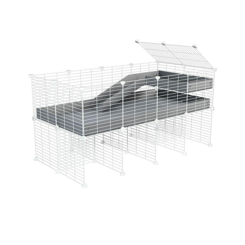 a 4x2 CC guinea pig cage with stand loft ramp small mesh white C&C grids gray corroplast by brand kavee