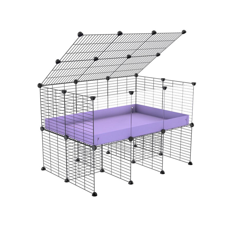 a 3x2 C&C cage with clear transparent perspex acrylic windows  for guinea pigs with a stand and a top purple lilac pastel plastic safe grids by kavee