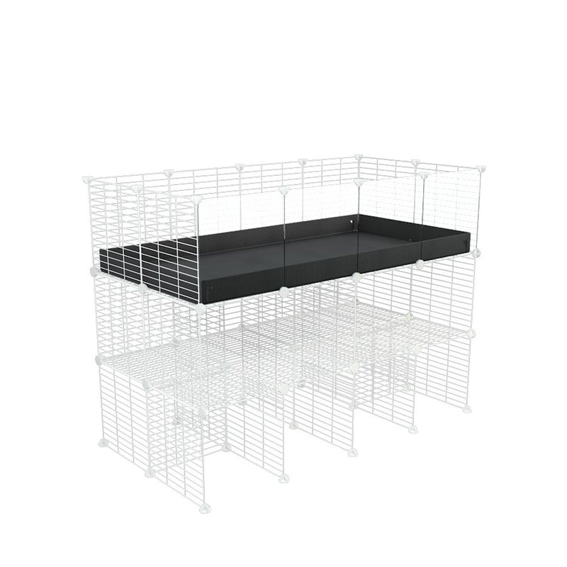 A 2x4 kavee C&C guinea pig cage with clear transparent plexiglass acrylic panels  with double stand black coroplast made of baby bars safe white C and C grids