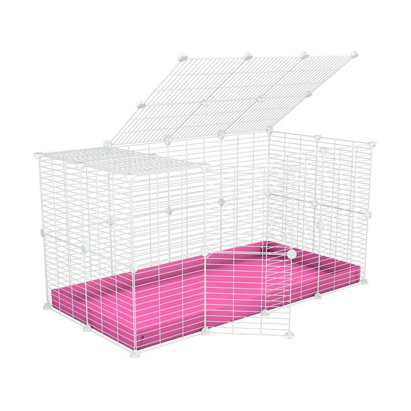 A 4x2 C&C rabbit cage with a lid and safe small meshing baby bars white grids and pink coroplast by kavee USA