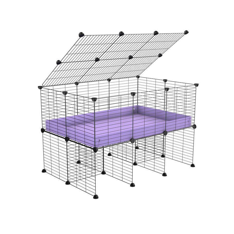 a 3x2 C&C cage for guinea pigs with a stand and a top purple lilac pastel plastic safe grids by kavee