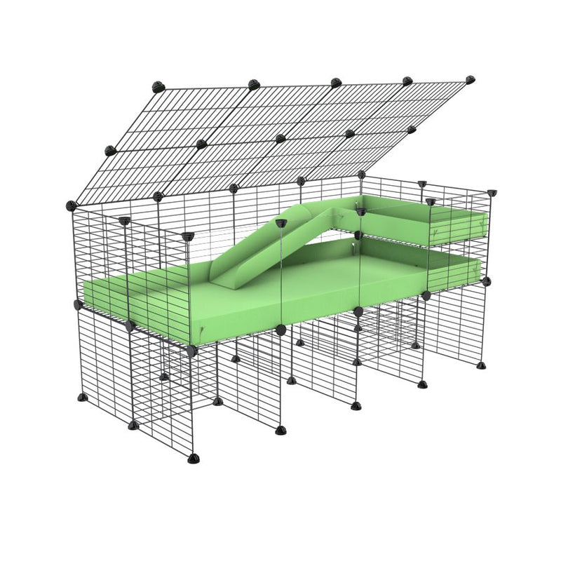 A 2x4 C and C guinea pig cage with clear transparent plexiglass acrylic panels  with stand loft ramp lid small size meshing safe grids green pastel pistachio correx sold in USA