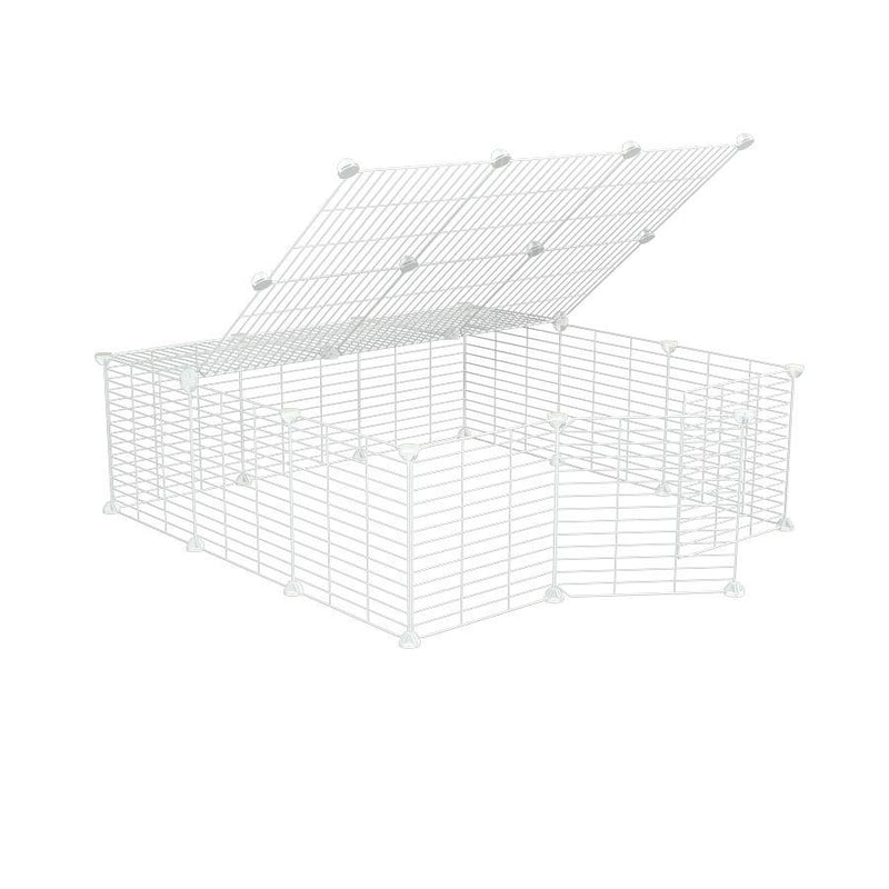 a 3x3 outdoor modular playpen with lid and baby proof white C and C grids for guinea pigs or Rabbits by brand kavee 