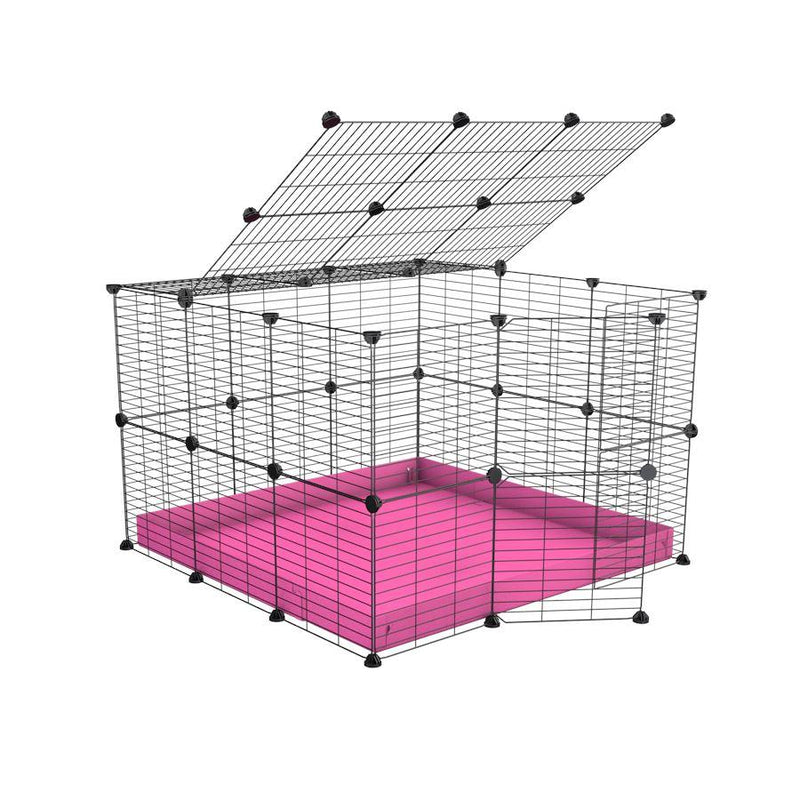 A 3x3 C and C rabbit cage with lid and safe baby grids pink coroplast by kavee USA
