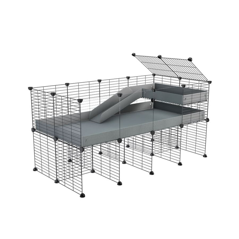 a 4x2 CC guinea pig cage with clear transparent plexiglass acrylic panels  with stand loft ramp small mesh grids gray corroplast by brand kavee