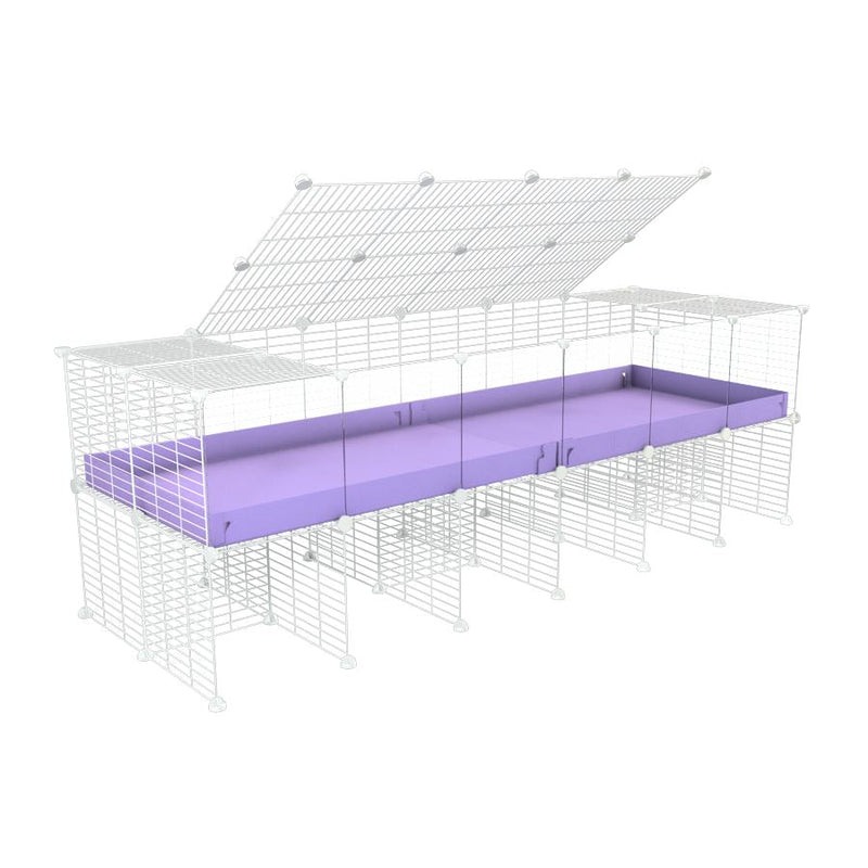 a 6x2 C&C cage with clear transparent perspex acrylic windows  for guinea pigs with a stand and a top purple lilac pastel plastic safe white C&C grids by kavee