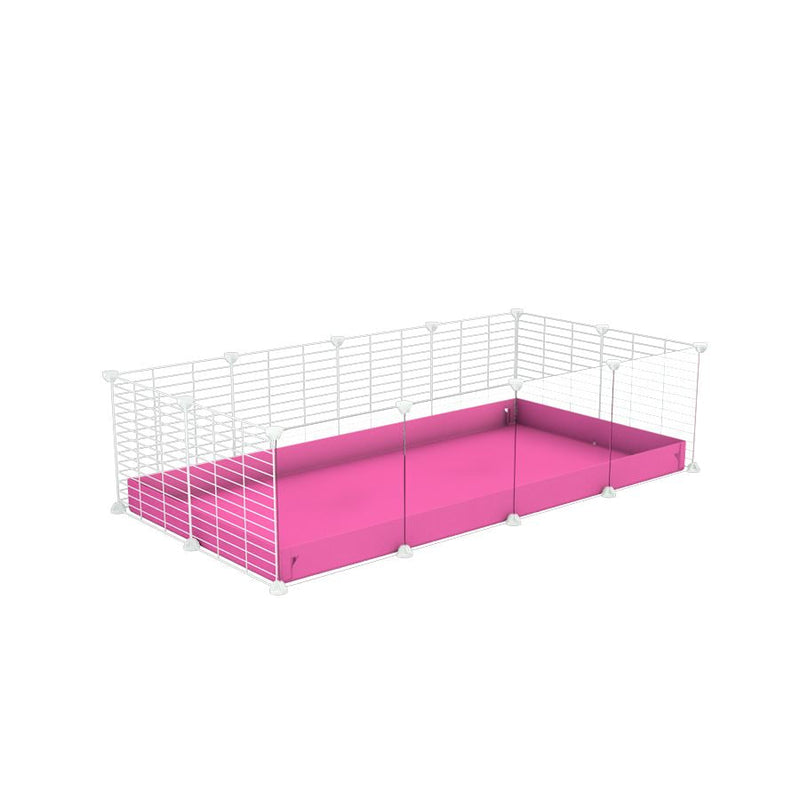 A cheap 4x2 C&C cage with clear transparent perspex acrylic windows  for guinea pig with pink coroplast and baby proof white grids from brand kavee