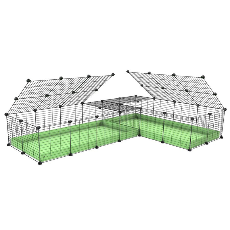 A 8x2 L-shape C&C cage with lid divider for guinea pig fighting or quarantine with green coroplast from brand kavee